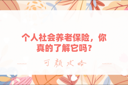 个人社会养老保险，你真的了解它吗？